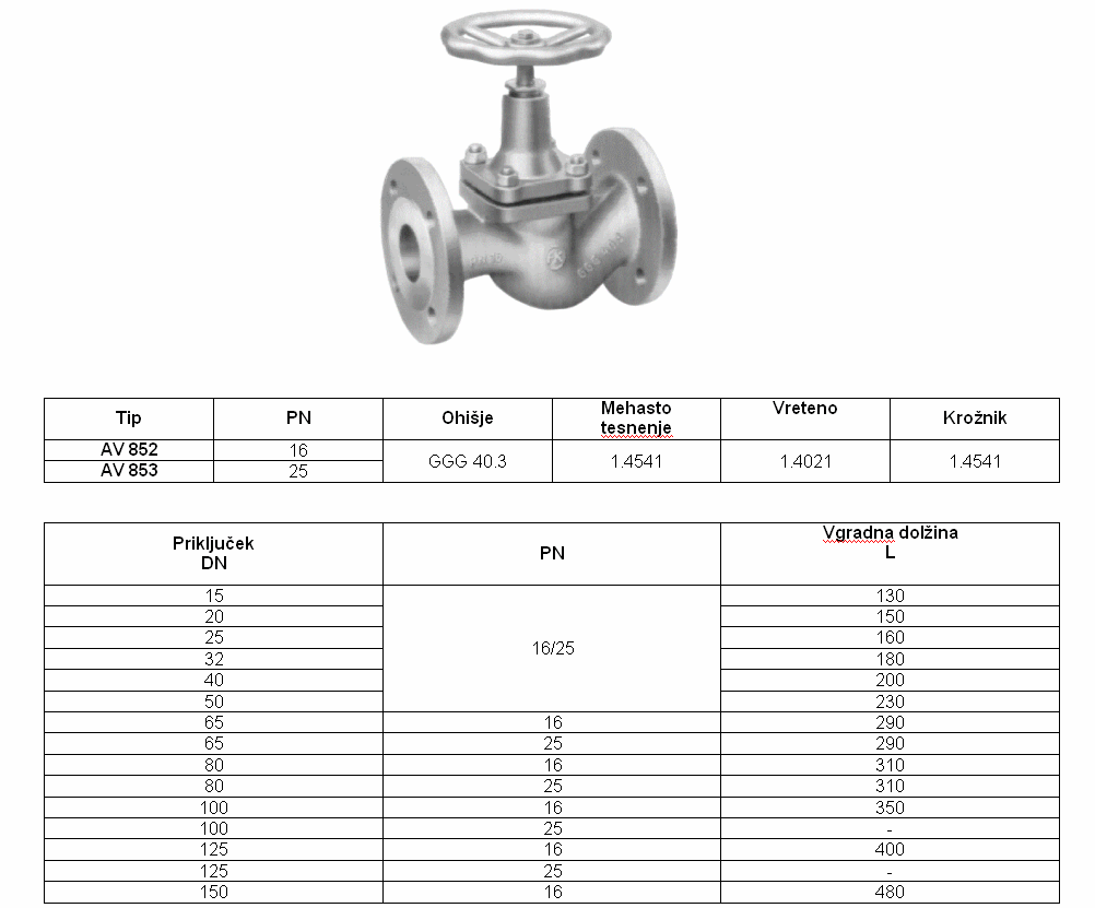 AV 850/1 Zaporni ventil - Globe Valve - Absperrventil